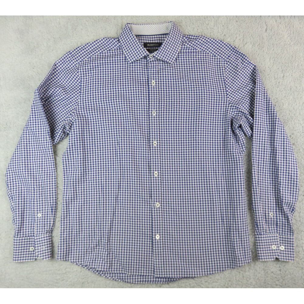 Mens Bugatchi Long Sleeve Button Front Shirt Size L Multicolor Stretch Flip Cuff